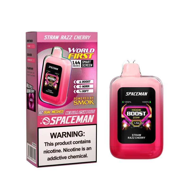 Spaceman Nebula 25K Plus Straw Razz Cherry disposable vape