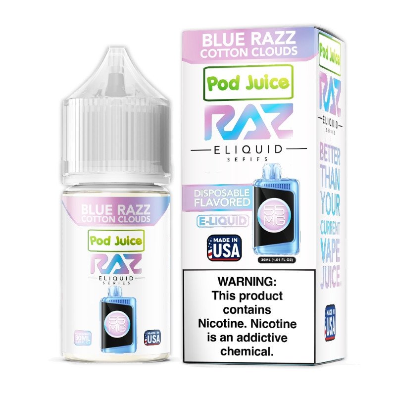 Blue Razz Cotton Clouds Pod Juice RAZ Disposable Collab Nic Salt E-juice 30ml Blue Razz Cotton Clouds Pod Juice RAZ Disposable Collab Nic Salt E-juice 30ml