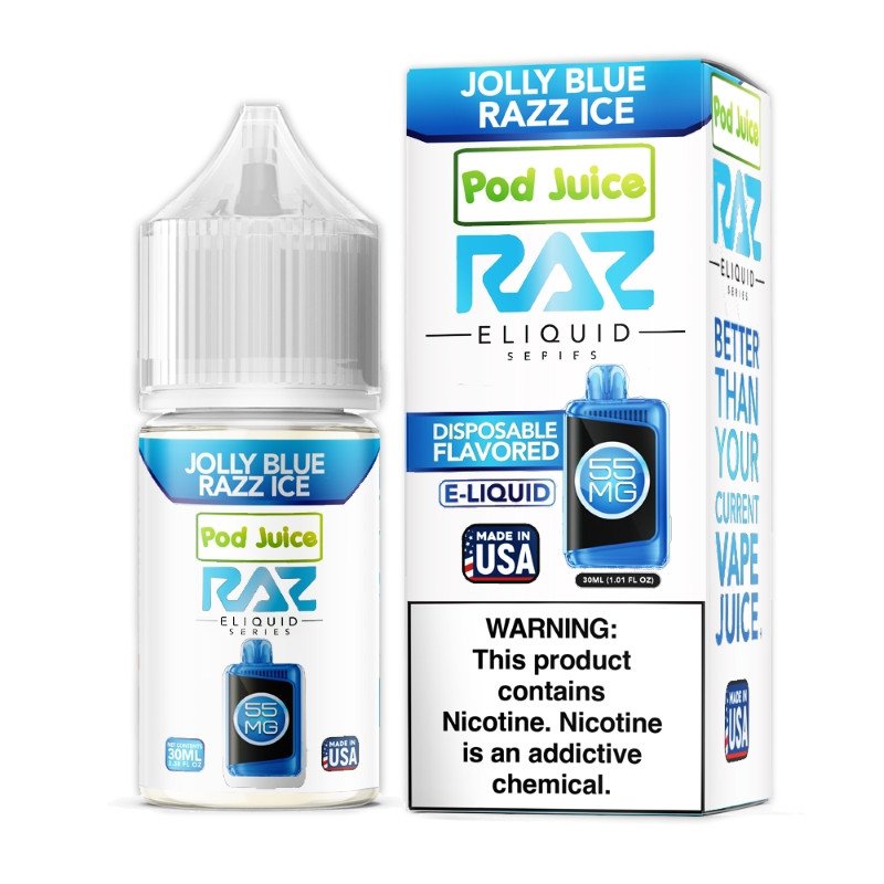 Jolly Blue Razz Ice Pod Juice RAZ Disposable Collab Nic Salt E-juice 30ml Jolly Blue Razz Ice Pod Juice RAZ Disposable Collab Nic Salt E-juice 30ml