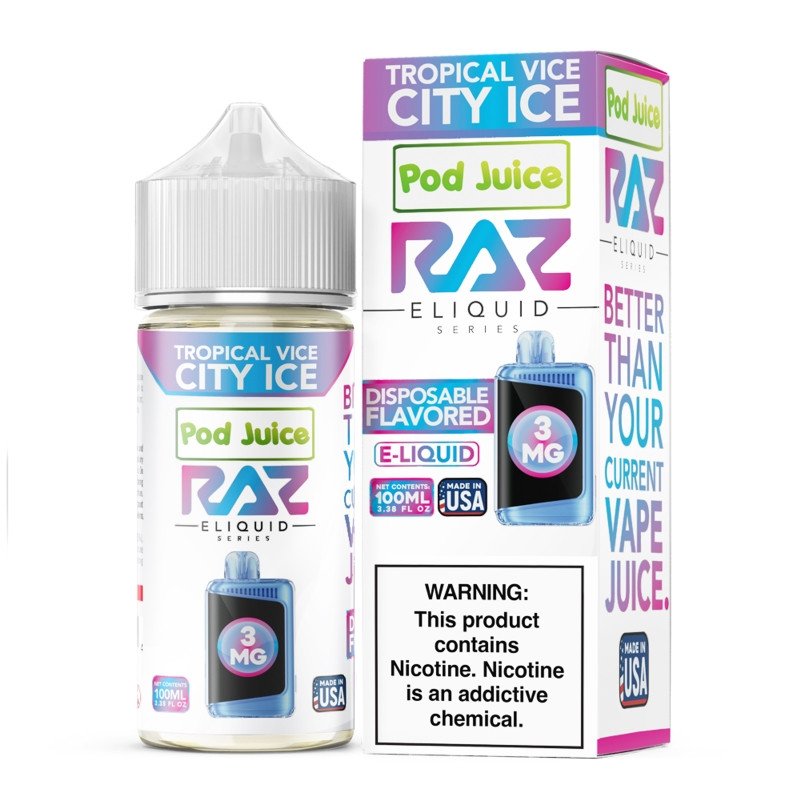 Tropical Vice City Ice Pod Juice RAZ Disposable Collab E-juice 100ml (Freebase) Tropical Vice City Ice Pod Juice RAZ Disposable Collab E-juice 100ml (Freebase)