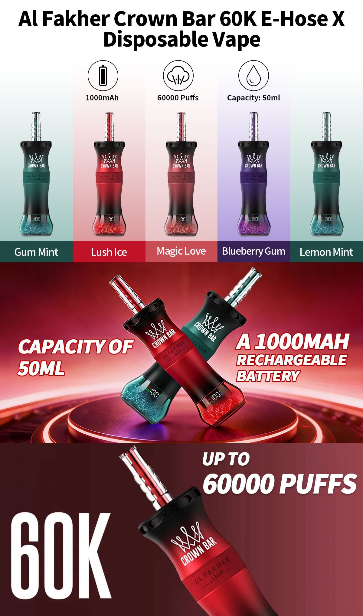 al fakher crown bar 60k e-hose x hot sale