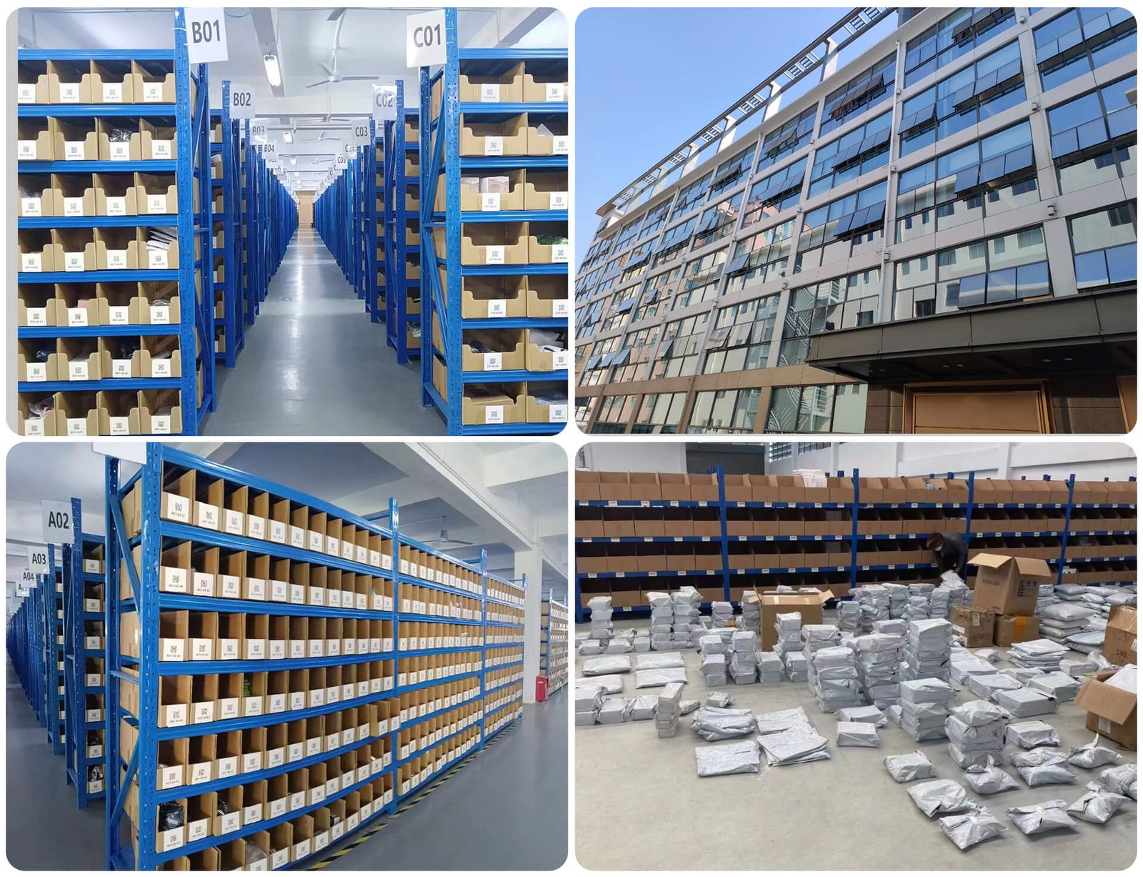 VapeOrdr warehouse shelves, fulfillment area, and office building