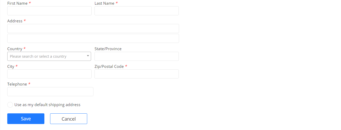 Form for adding a new shipping address