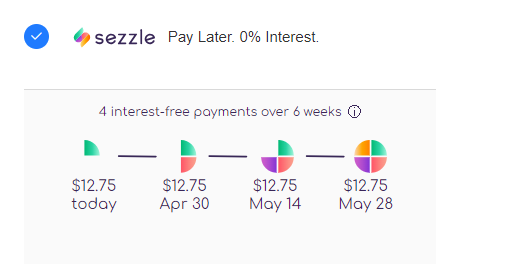 Sezzle example splitting a purchase into four interest-free payments over six weeks